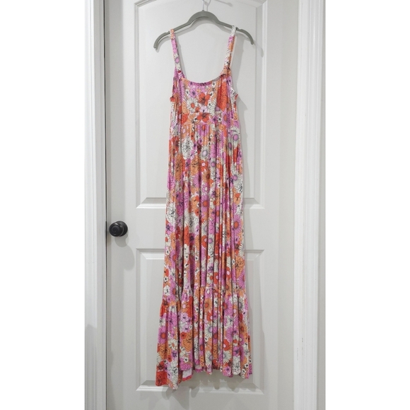 TORRID Super Soft Knit Jersey Floral Pink Orange Tiered Maxi Dress, Size 00, M/L - Picture 9 of 14